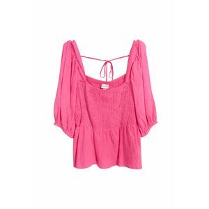 218 Ava & Viv Pink Smocked Peplum Blouse – Puff Sleeve Square Neck Top
